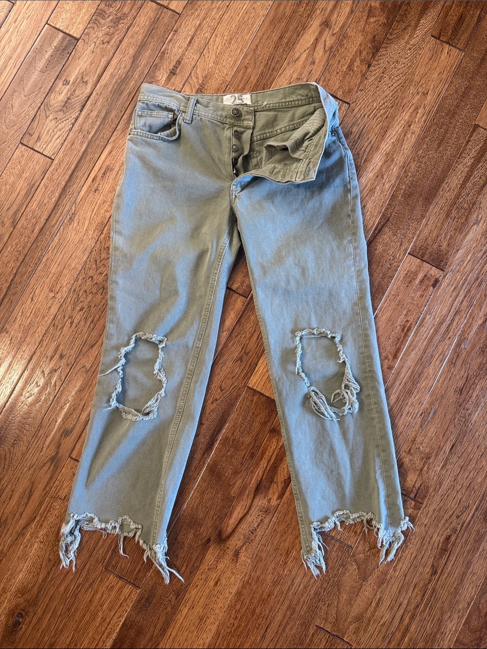 We The Free-Women’s Distressed Olive Green Jeans